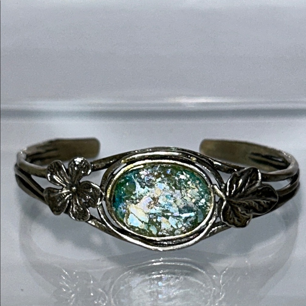 NWOT Passage To Israel Ancient Roman Glass Sterling Silver Cuff Bracelet Boho